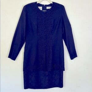 KARIN STEVENS Vintage Navy Blue Mother of the Bride Dress SZ 12